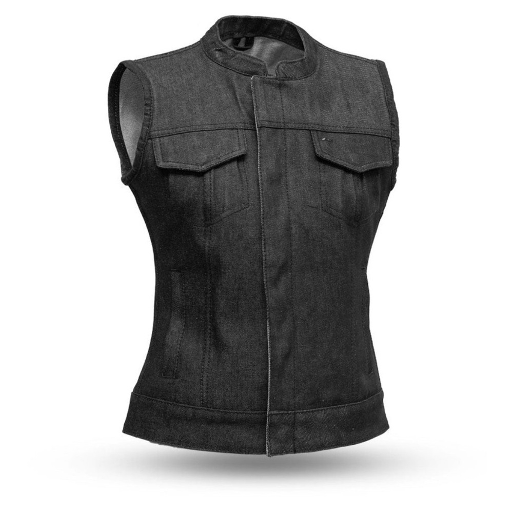 First MFG Co Black Denim‎ Motorcycle Heavy Duty Vest, Size Small